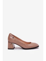 Kožené Lakované Lodičky Na Podpatku Vinceza 91130 Béžové