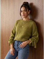 Dámský oversize svetr světle zelené barvy FashionStreet MY2595 Dámský oversize svetr světle zelené barvy FashionStreet MY2595