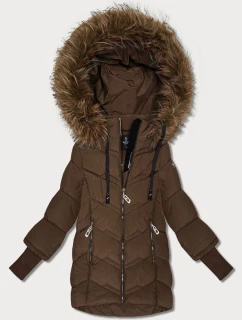 Hnědá dámská zimní bunda s úpletovými stahovacími lemy Goodlookin (KK60615)