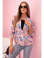 Dámská bavlněná mikina s potiskem a zipem neonově růžová