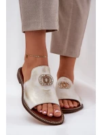 Elegantní Dámské Kožené Pantofle S Dekorací Zazoo 3008 Zlatý Opraný