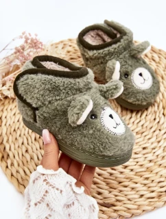 Dětské zateplené pantofle s medvídkem, zelená Eberra