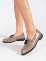 Komfortní hnědé dámské  mokasíny na širokém podpatku