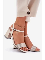 Dámské sandály na podpatku se zirkony a pletením Béžové Vinceza 62228