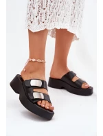 Dámské pantofle s pásky eko kůže černé Falenisse