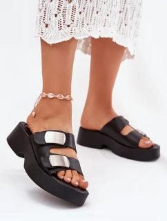 Dámské pantofle s pásky eko kůže černé Falenisse