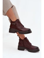 Nízké zateplené dámské kotníkové boty na klínku s ozdobným páskem bordó Therisse