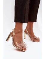 Sandály na podpatku s ozdobou a krystaly D&A MR52-236 zlaté