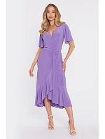 M912 Zavinovací midi šaty s volánem a řasením - světle fialové