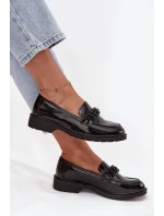 Lakované dámské mokasíny s korálky S.Barski HY52-541 – černé