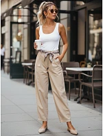 Dámské kalhoty s vysokým pasem a záševky béžové FashionStreet UY2900