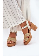 Kožené Sandály Na Podpatku S Pletením Na Páscích Zazoo 40460 Zlaté Kožené Sandály Na Podpatku S Pletením Na Páscích Zazoo 40460 Zlaté