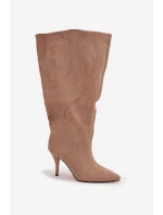 Nafukovací dámské kozačky na podpatku z eko semiše béžové Noretta