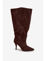 Dámské nazouvací kozačky na jehlovém podpatku Noretta – čokoládové