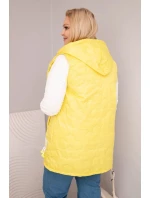 Dámská vesta Plus Size s kapucí a květinovým prošíváním žlutá