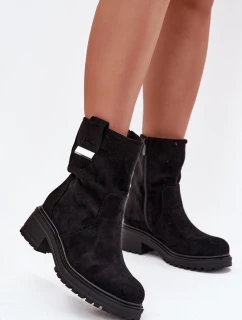 Zateplené dámské kotníkové boty na nízkém podpatku černé Mirellea