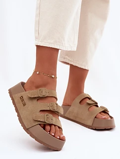 Dámské pantofle na masivní platformě s řemínky Big Star Béžové