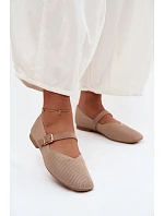 Baletky z pruhovaného materiálu s páskem a sponou tmavě béžové Calvra