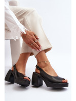 Zazoo Kožené sandály s robustními vysokými podpatky, černé